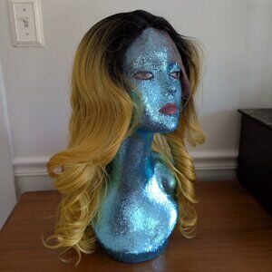 NEW Mustard Yellow Ombre Synthetic 3 Way Free Part Lace Front Wig